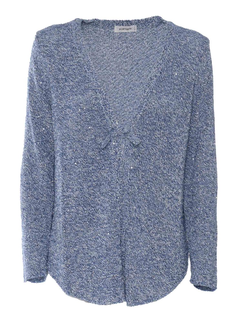 Kangra Cashmere Sequin-embellished Relaxed Fit Jacket With Deep V-neckline In Blue