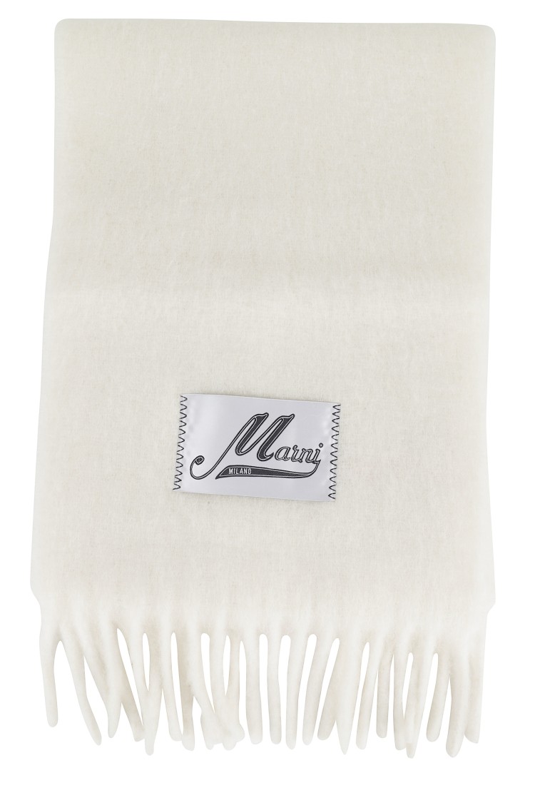 Marni Fringed White Alpaca Scarf In Neutral