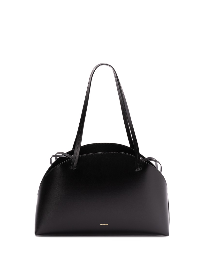 Jil Sander 'curve Medium' Black Shoulder Bag With Embossed Logo On The Front And Curved Design