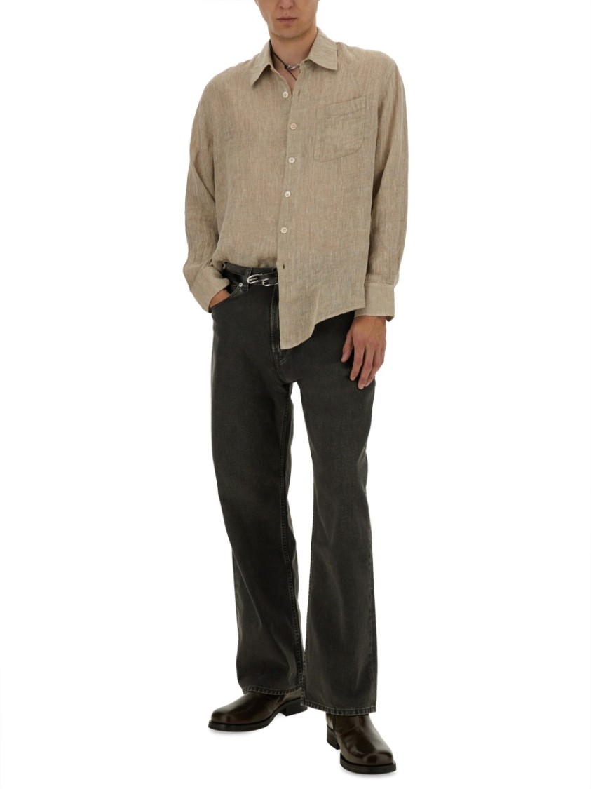 Our Legacy Textured Fabric Long Sleeves Chest Pocket Shirt In Nude