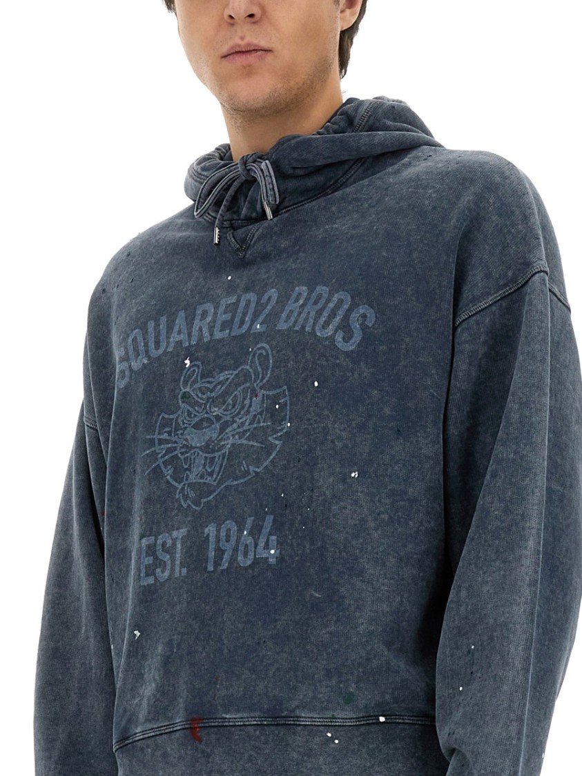 Shop Dsquared2 Relaxed-fit Grey Sweatshirt With Iconic Logo Print In Blue
