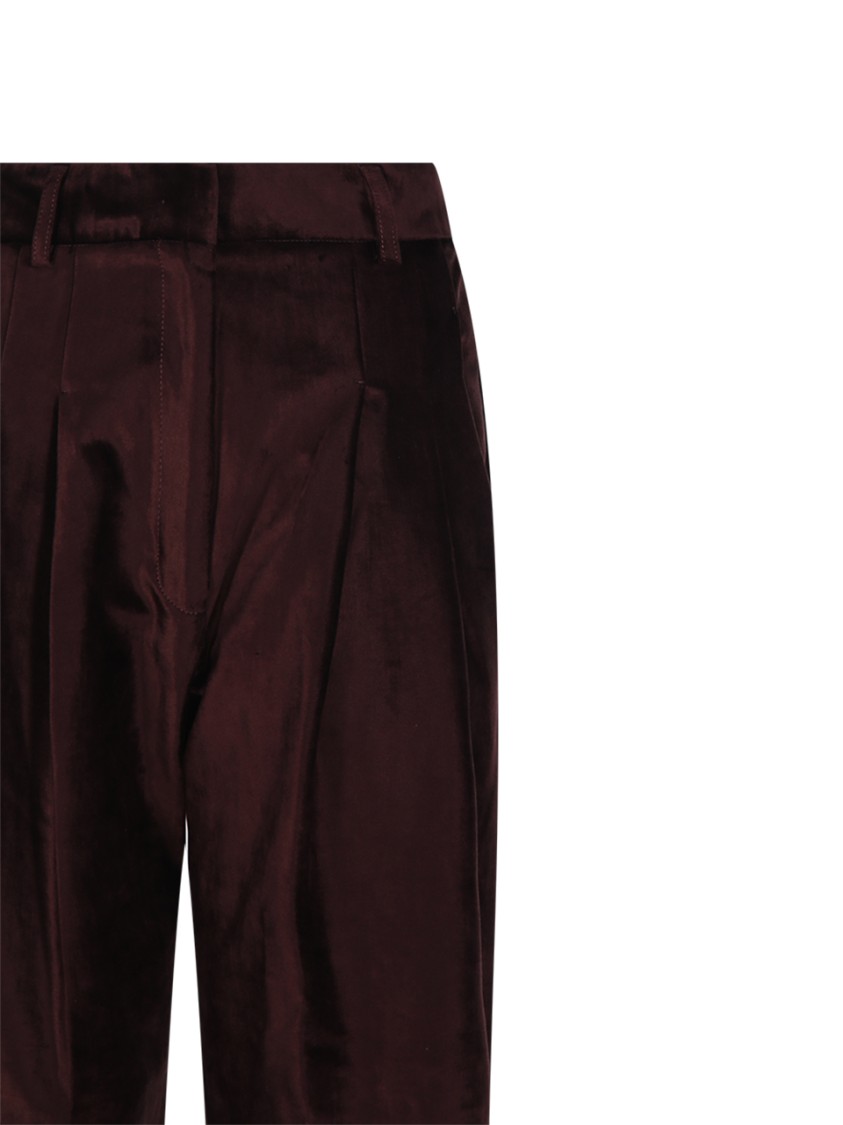 Shop Forte Forte Cotton Viscose Stretch Velvet Pinces Pant In Brown