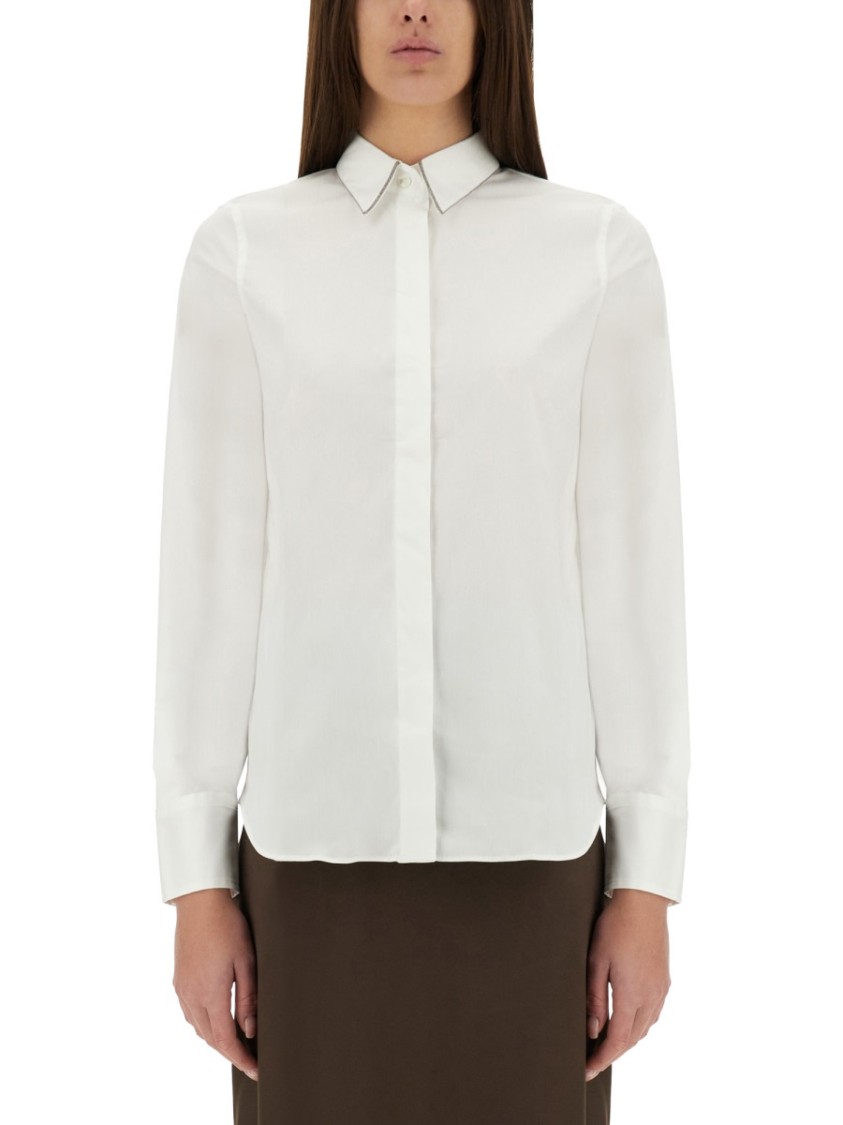 Brunello Cucinelli Women's Cotton Poplin Shirt W Monili Trim At Collar In White