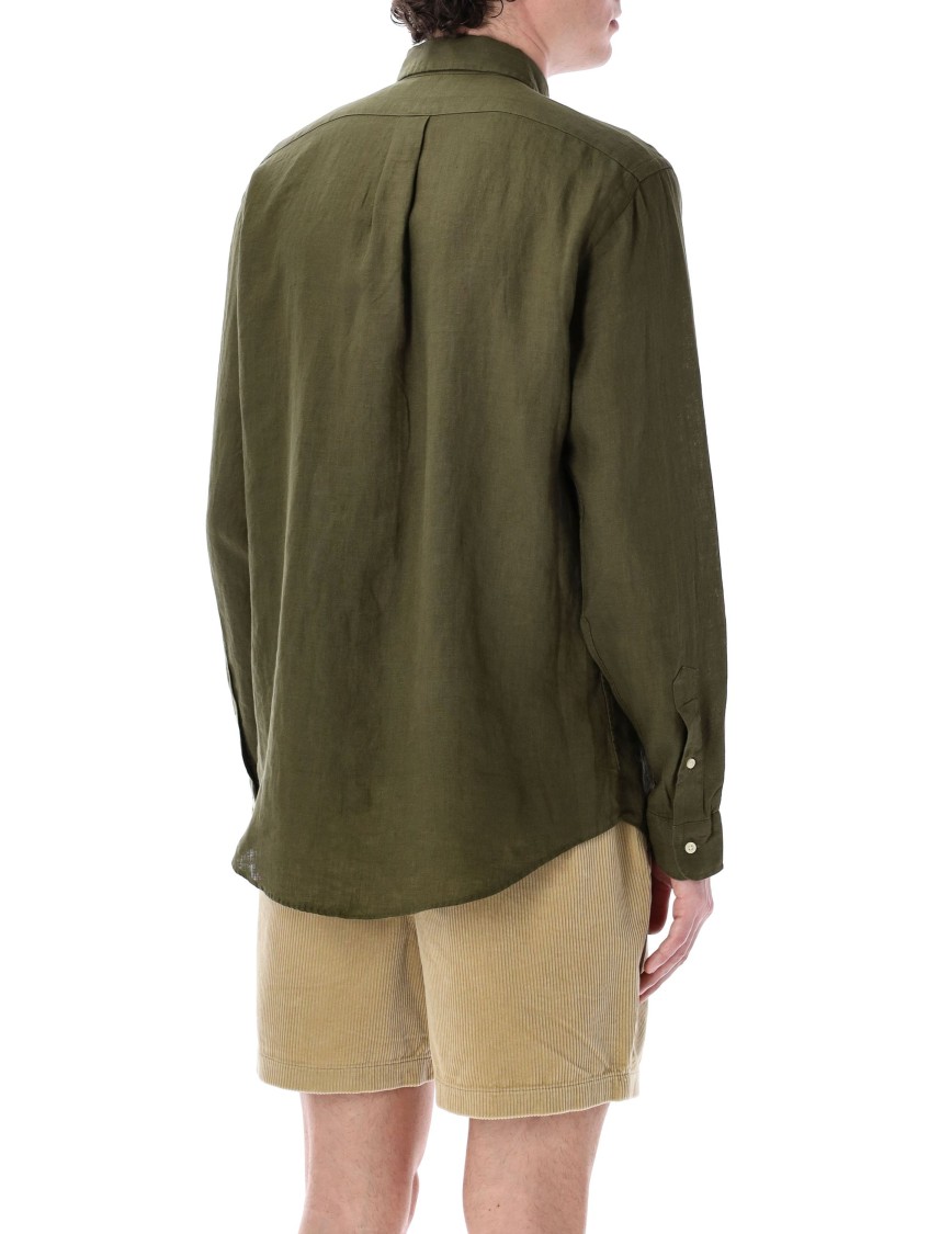 Polo Ralph Lauren Olive Green Cotton Shirt With Signature Polo Pony Motif