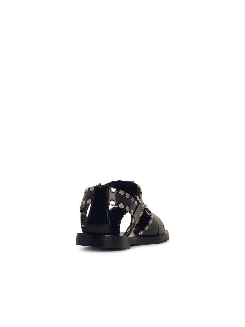 Shop Bally Black Calfskin Leather Sandals With Metal Trim And Buckle Closure
