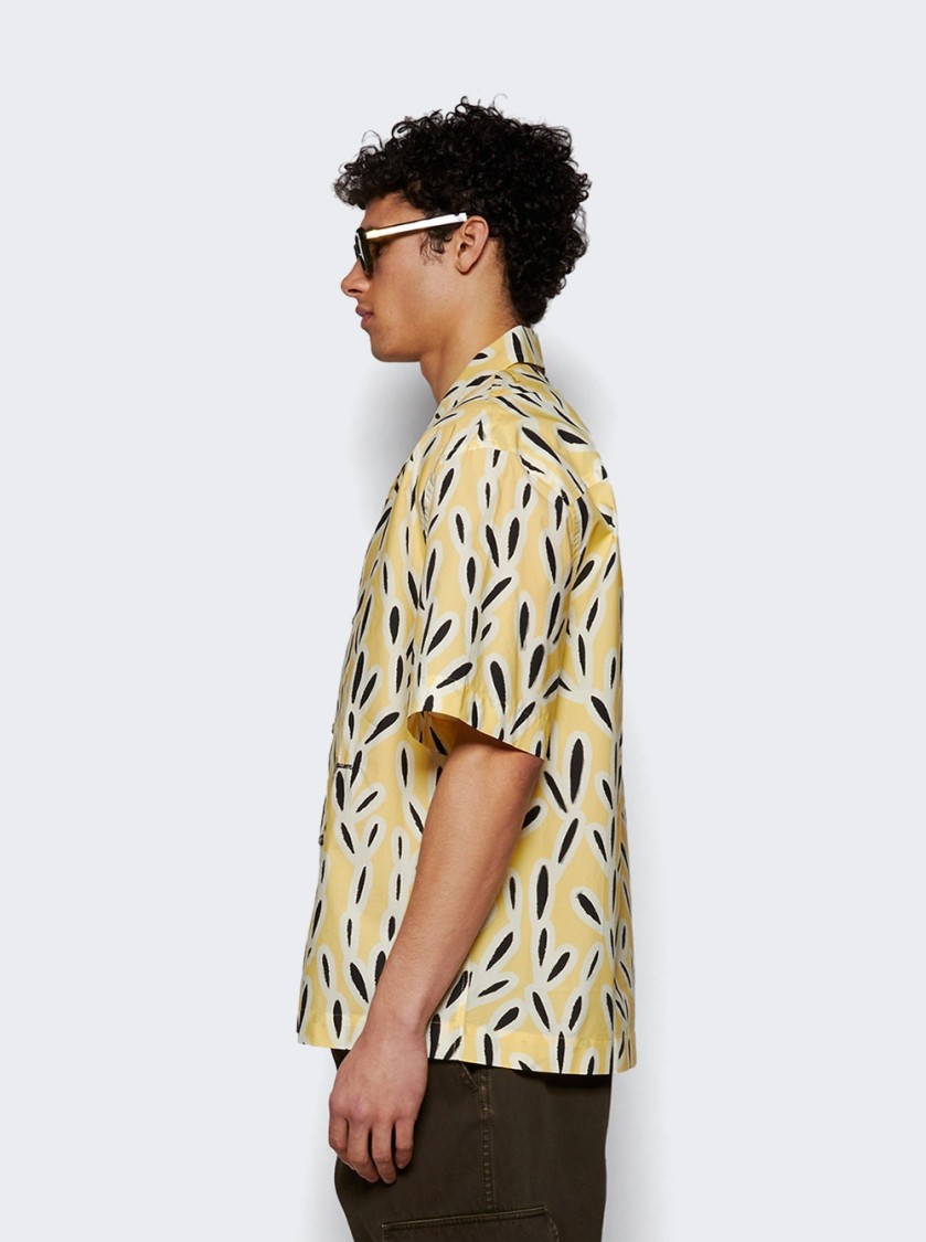 Jacquemus Yellow Cotton Jean Shirt With Playful Leaf Pattern In Yellow