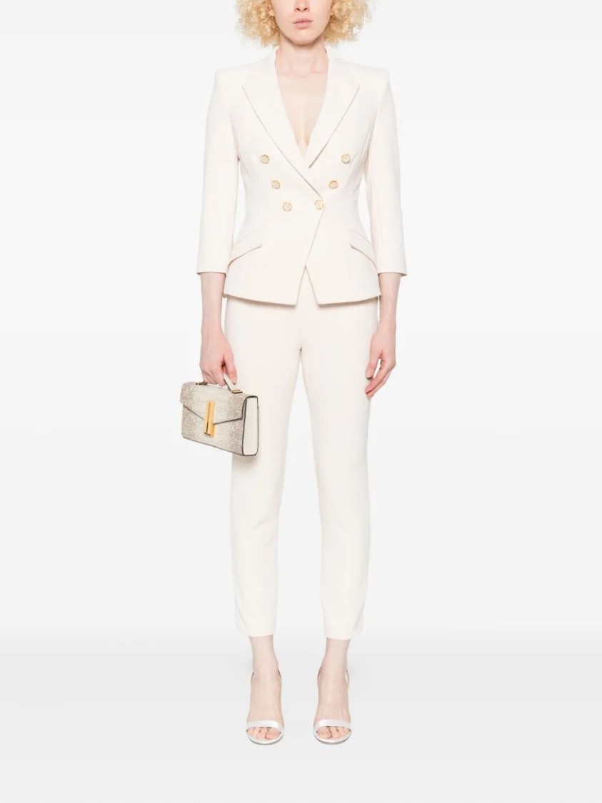 Elisabetta Franchi Tailored Double-breasted Jacket With Gold Buttons In White