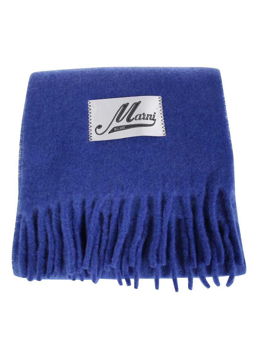 Marni Fringed Blue Scarf With Soft Textured Finish In Blue