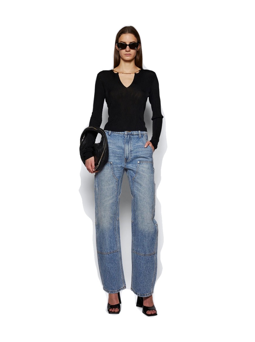 Alexander Wang V-neck Cropped Sweater With Nameplate Chain In Black