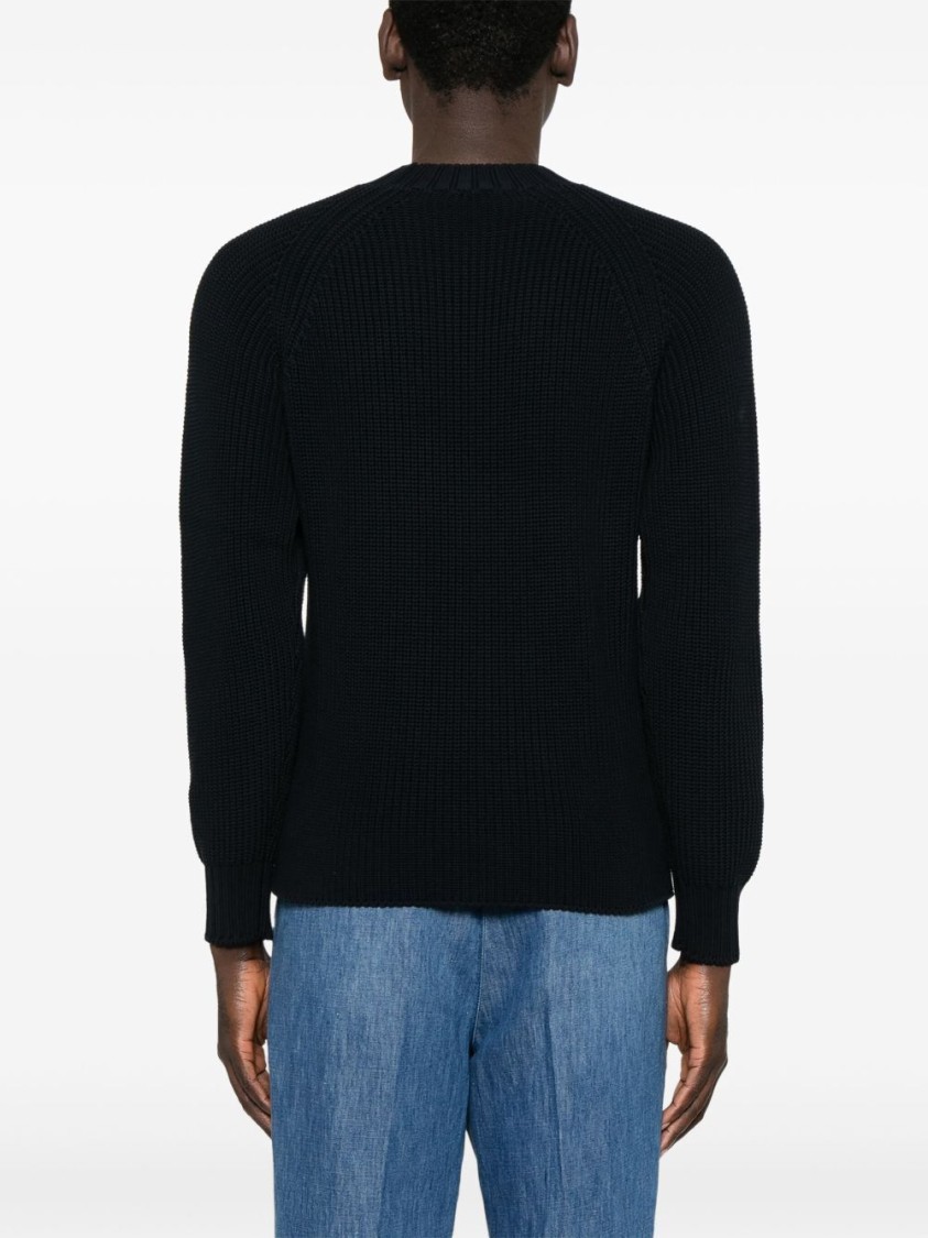 Drumohr Textured Knit Long Sleeve Crew-neck Sweater In Black