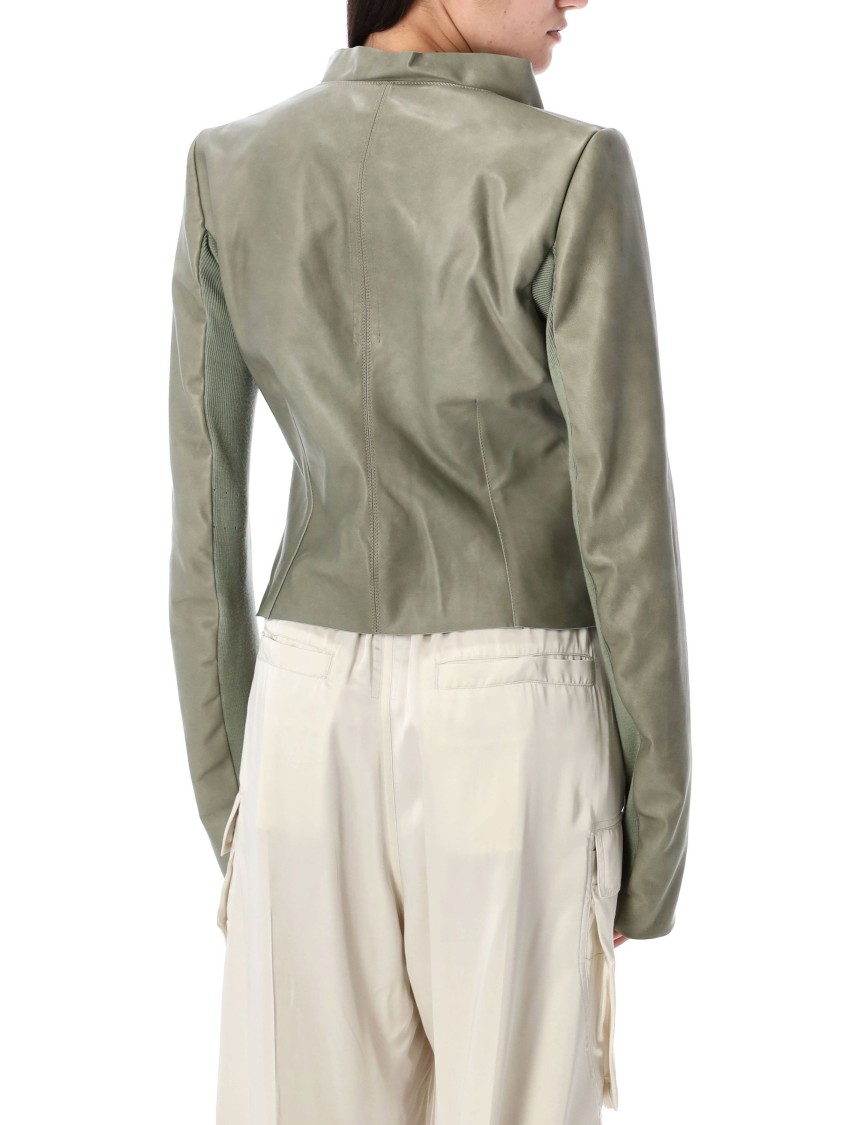 Rick Owens Celadon Low Neck Biker Jacket In Green