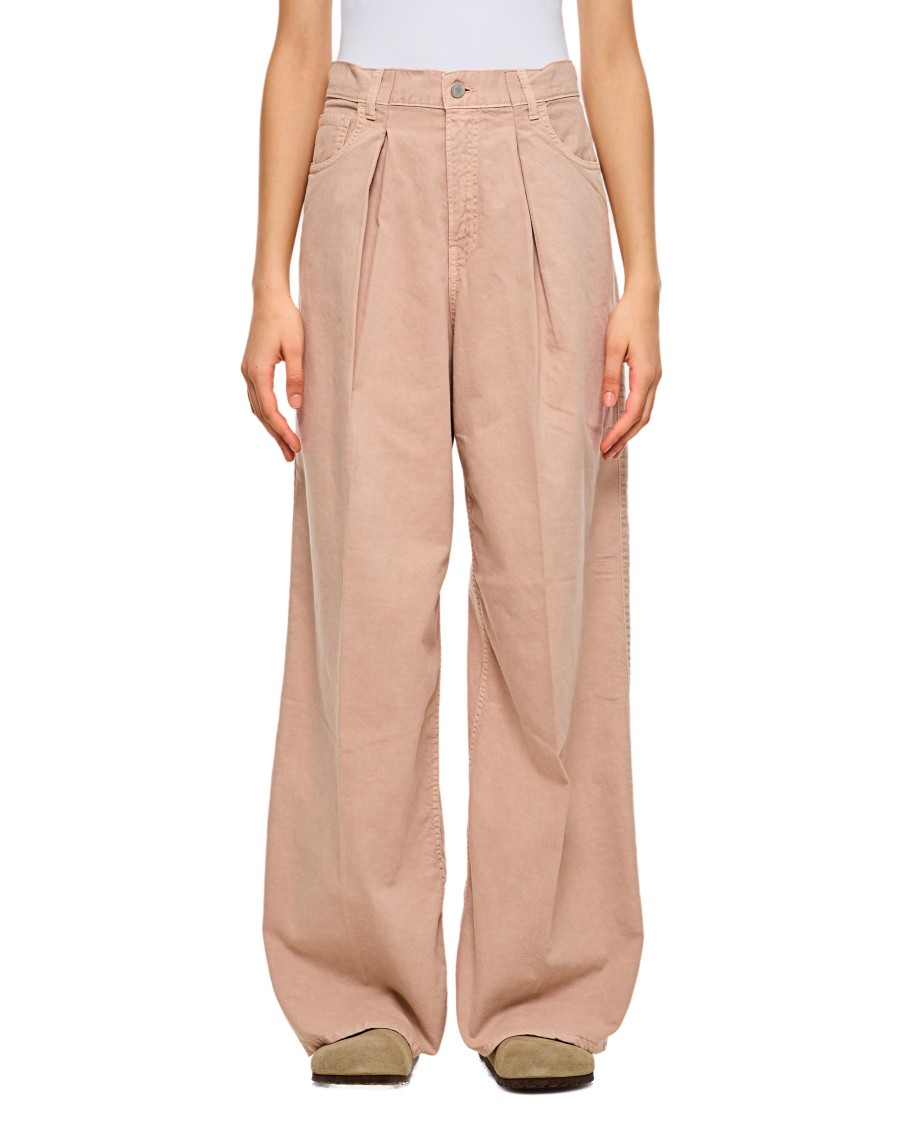 Haikure Wide High-waisted Jeans With Relaxed Fit And Pleat Details In Brown
