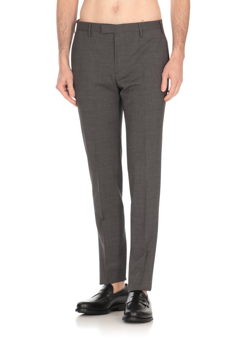 Pt Torino Slim Fit Wool Trousers With Button Detail In Grey