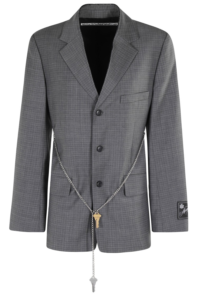ジャケット Alexander Wang TAILORED BLAZER WITH CHAIN (1WC3252663 085) Alexander Wang Tailored Blazer With Chain Clothing In Gray
