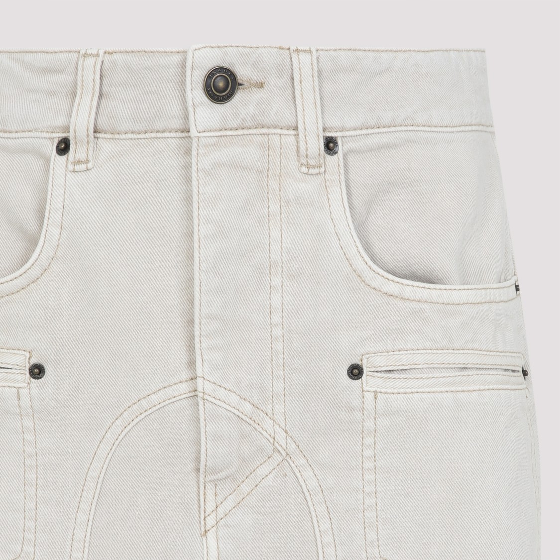 Shop Isabel Marant Cotton Denim Midi Skirt In Neutrals