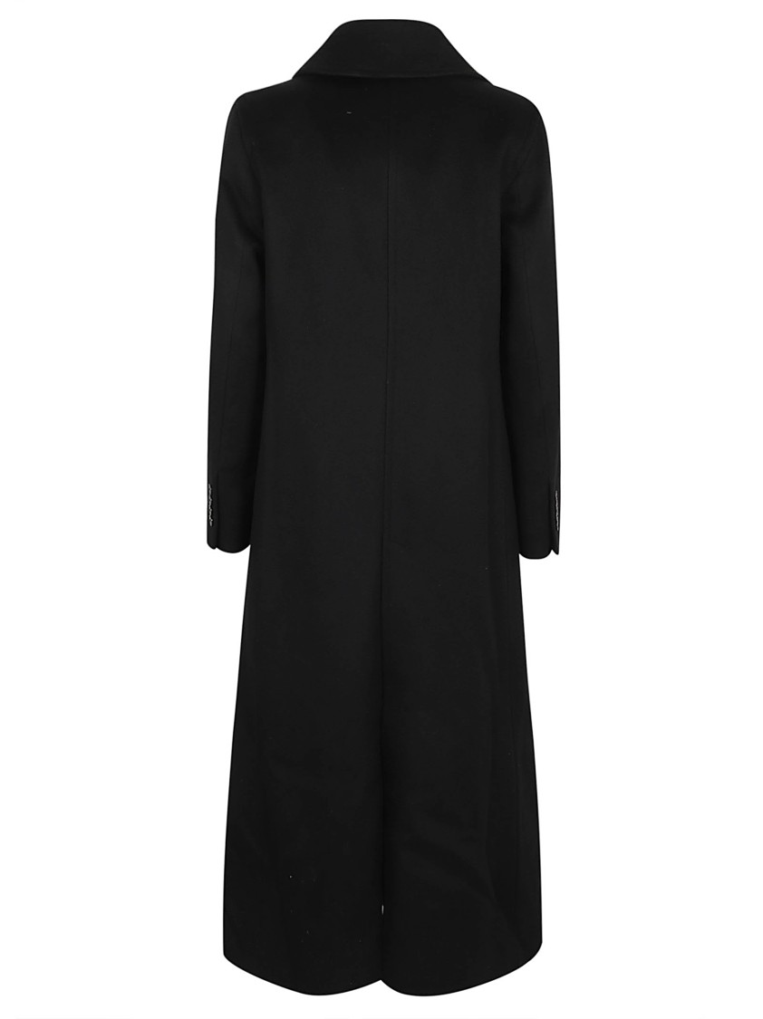 Herno Wool Coat With Pointed Lapels And Pockets In Black