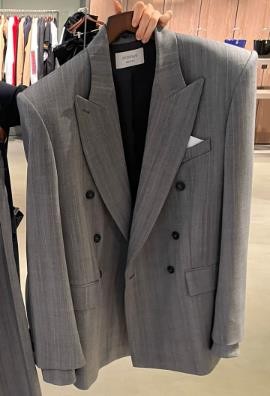 Sportmax Striped Double-breasted Long-sleeved Jacket In Grey