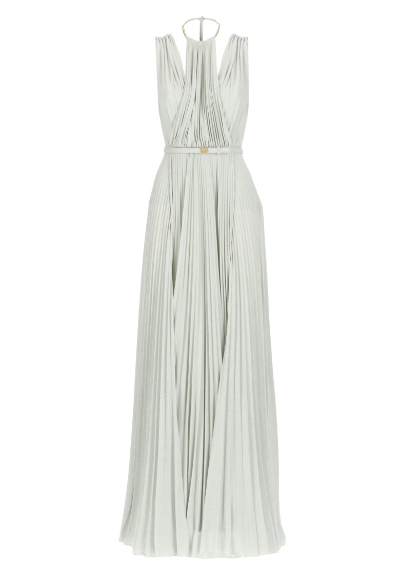 Elisabetta Franchi Red Carpet Dress Made Of Lurex Jersey Fabric With Belt In White