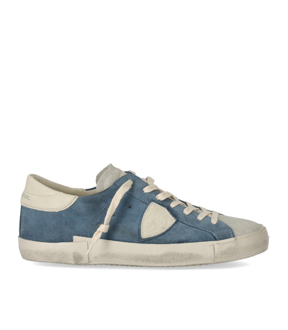 Philippe Model Prsx Daim Blue Cream Sneaker In Blue