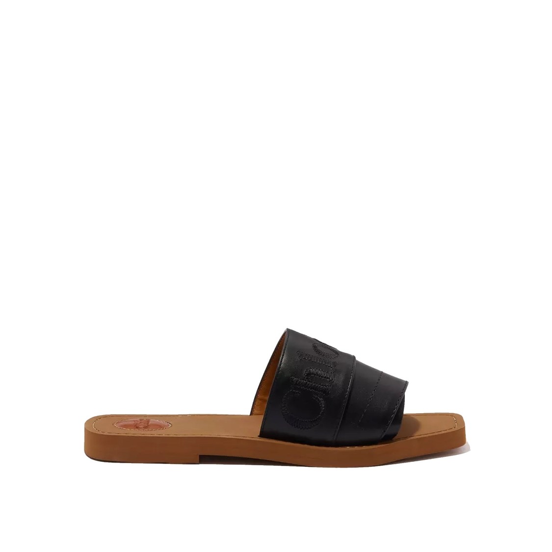 Chloé Leather Flat Mules With Square Toe And Embroidered Logo