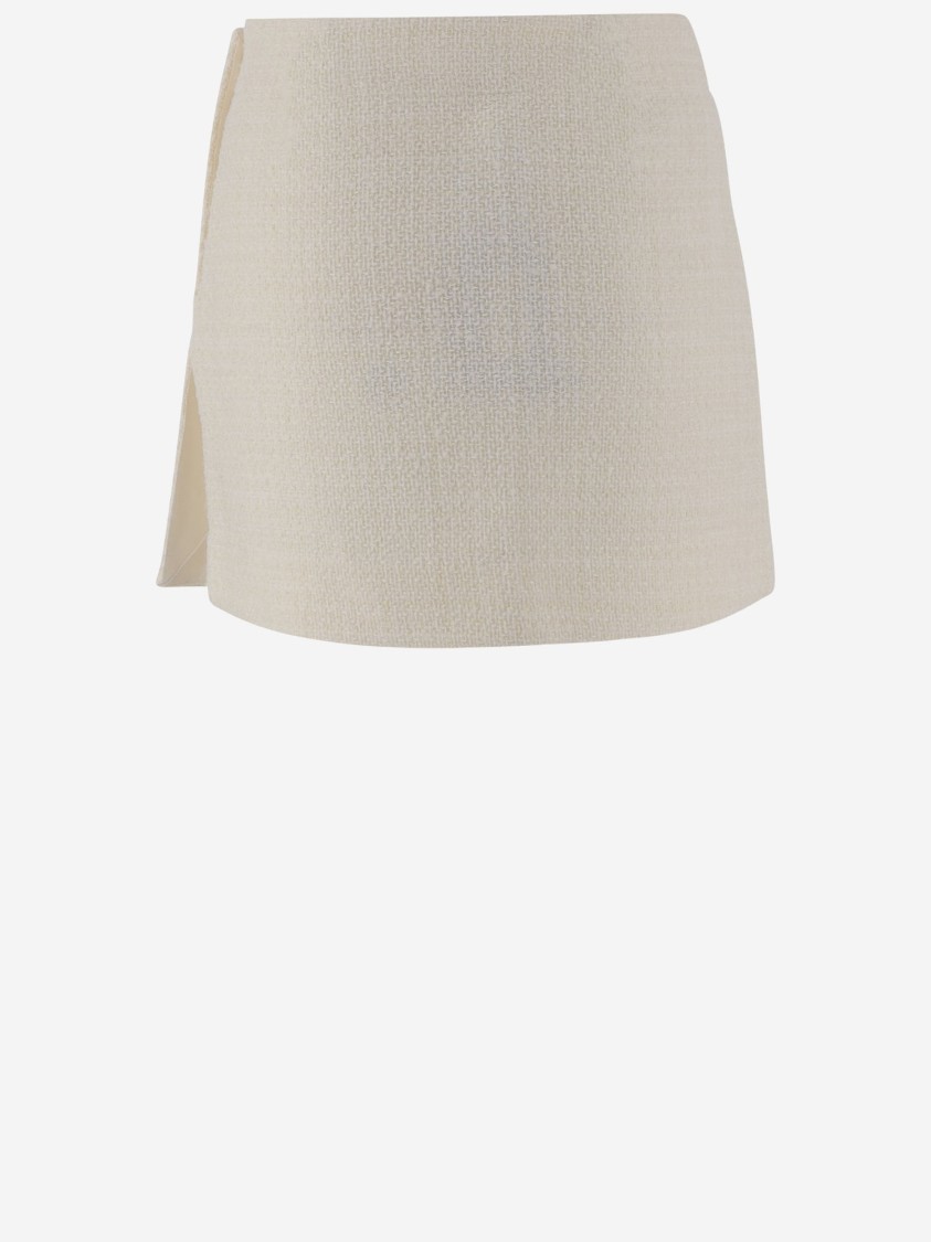 Pinko Wrap-style High-waisted Tweed Miniskirt With Gold-tone Buttons In Gold