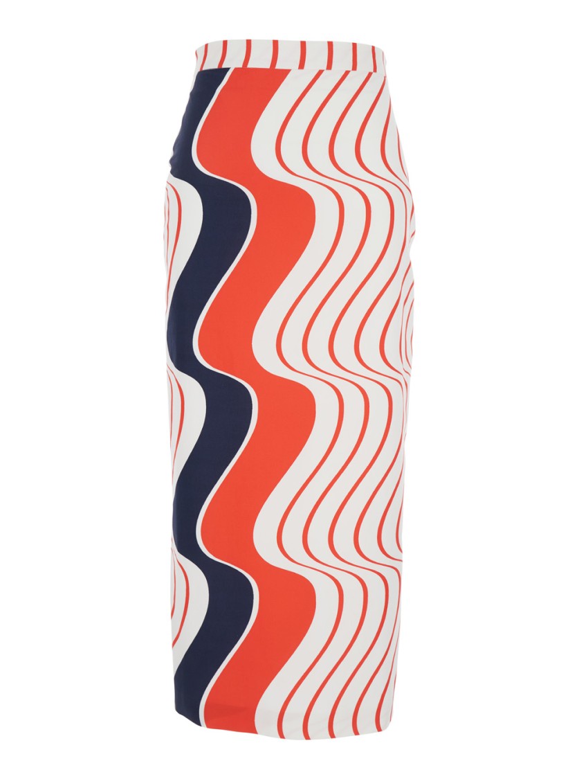 Shop Msgm Red Skirt With Pencil Design In White