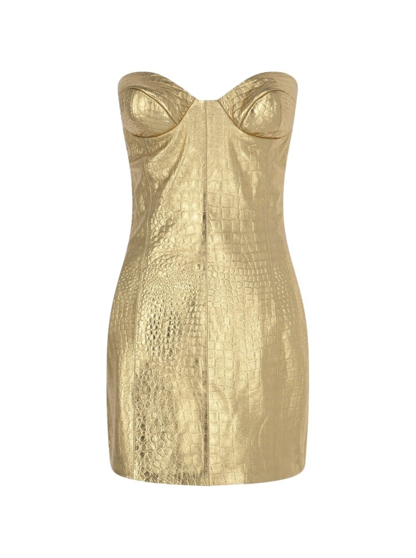 The New Arrivals By Ilkyaz Ozel Rochelle Leather Mini Dress - Solar Eclipse In Gold