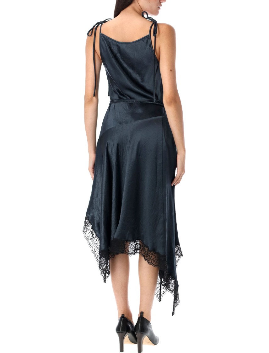 Acne Studios Satin Lace Midi Dress With Crinkle Finish In Blue