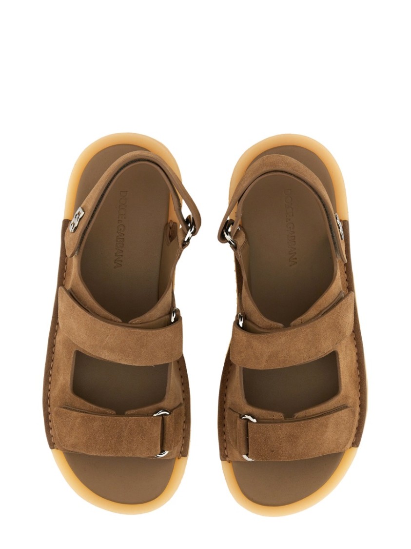 Dolce & Gabbana Touch Strap Leather Sneaker For Men In Brown