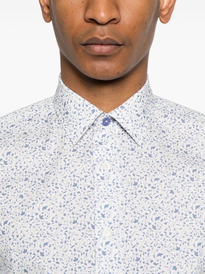 Shop Paul Smith Tailored Fit Shirt With Delicate Floral Pattern In Blue