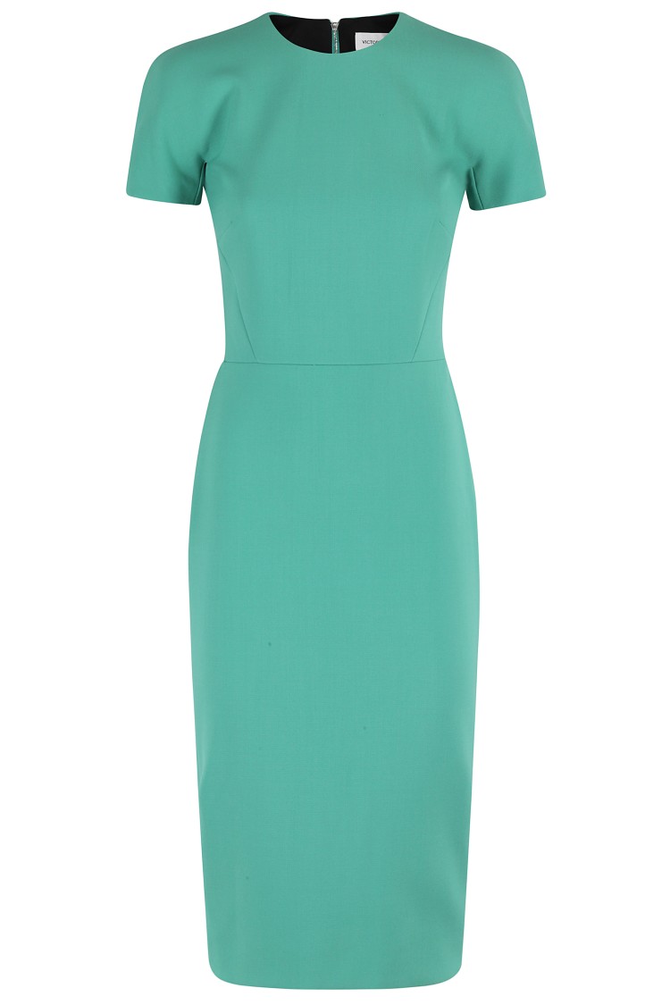 Victoria Beckham Intricately Woven Fitted Midi Dress In Green