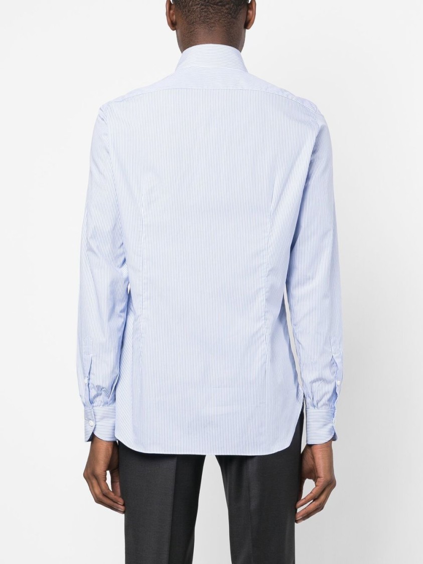 Borrelli Vertical Stripe Cotton Shirt With Cutaway Collar In White