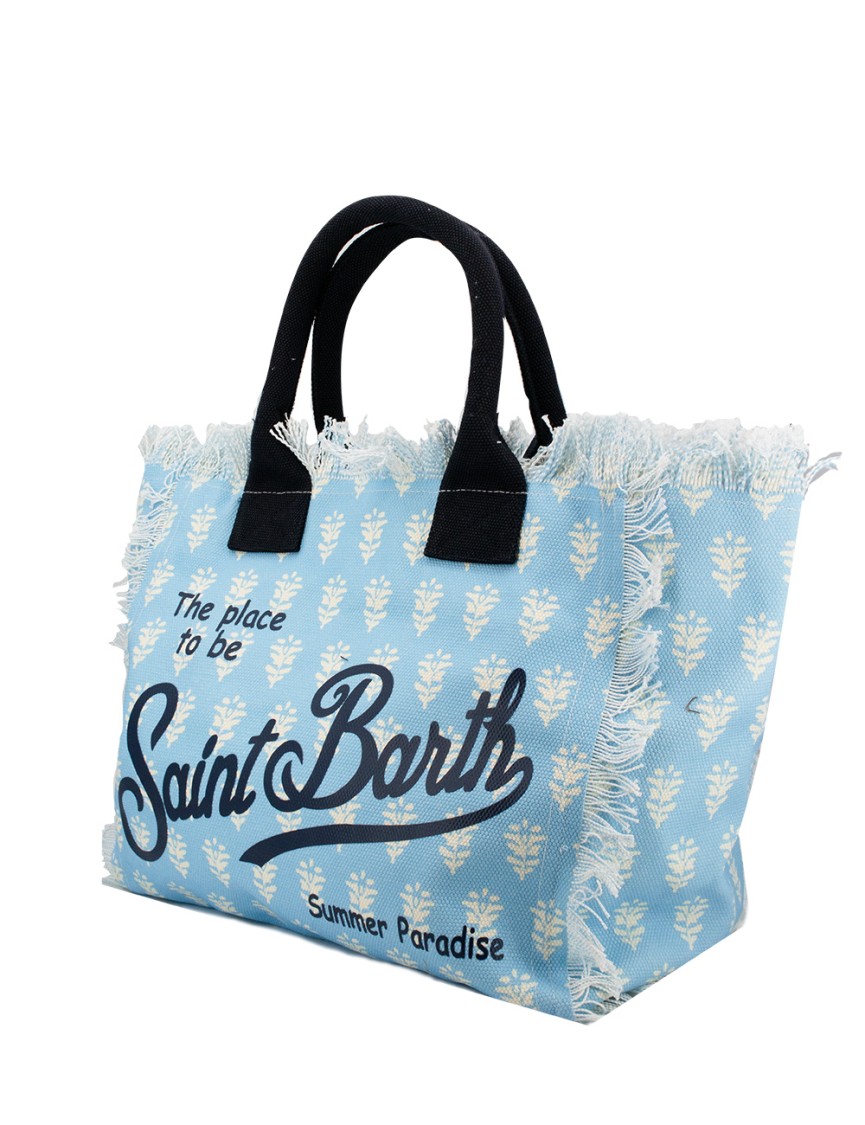 MC2 SAINT BARTH MC2 SAINT BARTH FRINGE-TRIM COTTON CANVAS SHOULDER BAG WITH VIBRANT FLORAL PATTERNS