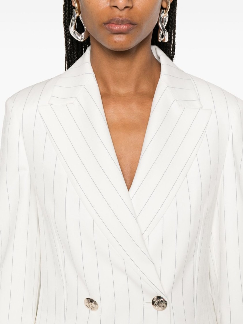 Shop Liu •jo Liu Jo Double-breasted Pinstripe Blazer With Structured Shoulders