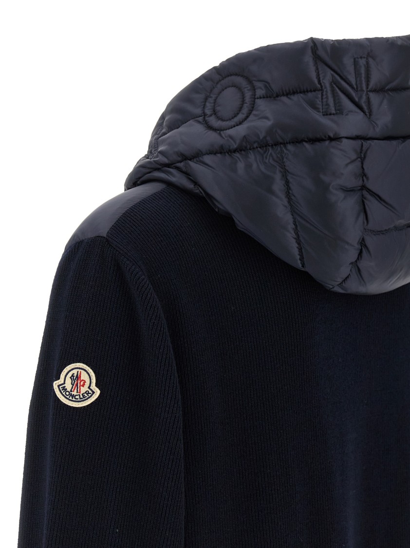 Moncler Navy Blue Padded Wool Zip-up Hoodie In Blue