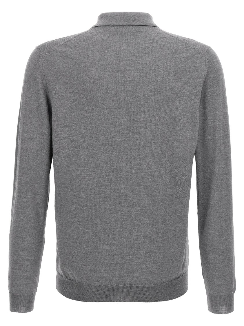 Zanone Virgin Wool Polo Shirt With Button Placket And Cuffed Sleeves In Gray
