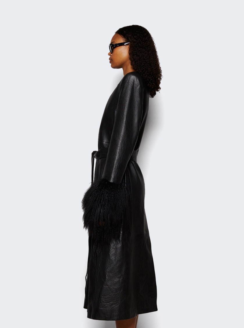 Shop Magda Butrym Longline Leather And Shearling Trim Coat Black