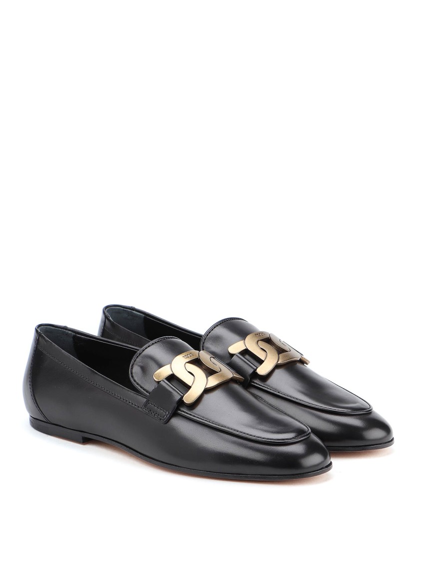 Tod's Refined Leather Loafers With Gold-tone Buckle In Black