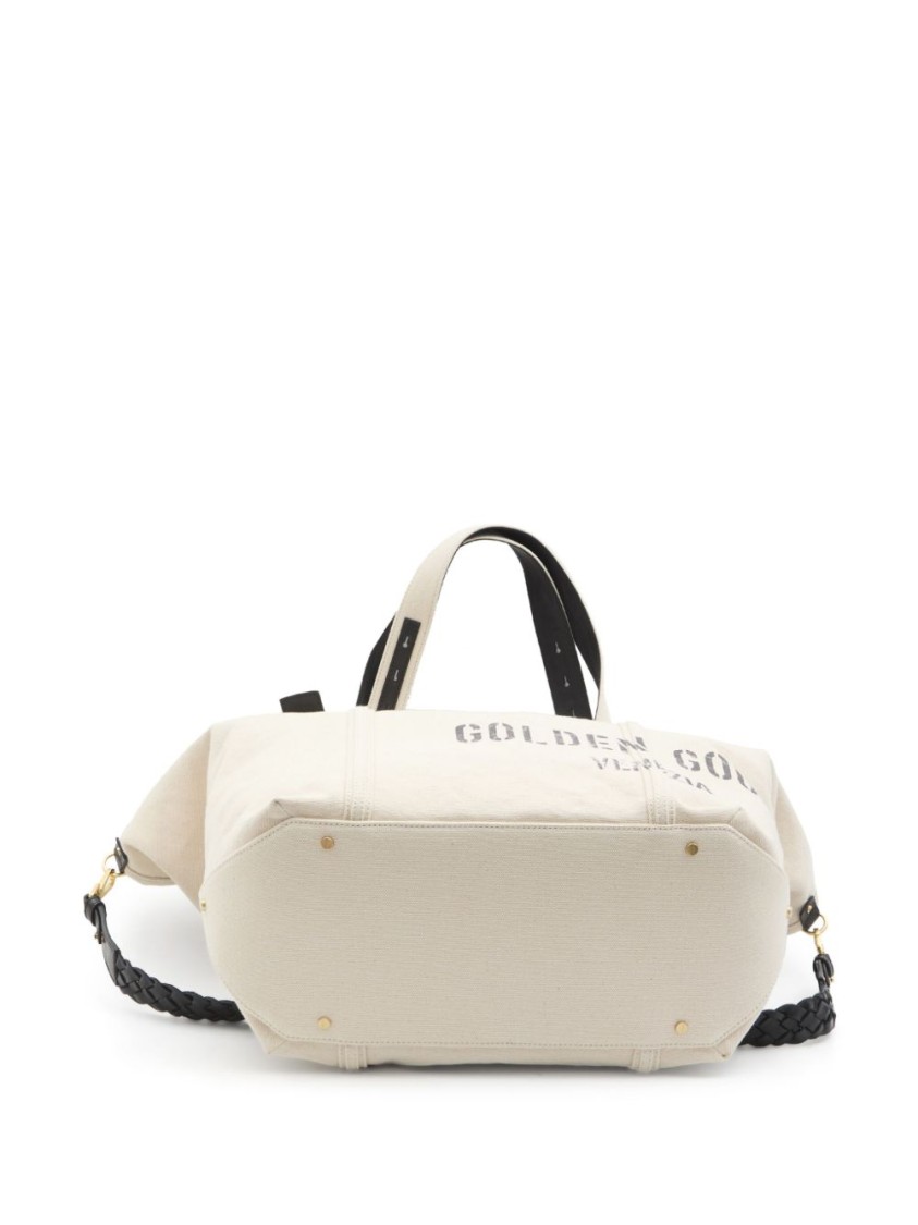 Golden Goose Spacious Beige Handbag With Dual Handles And Adjustable Strap In White
