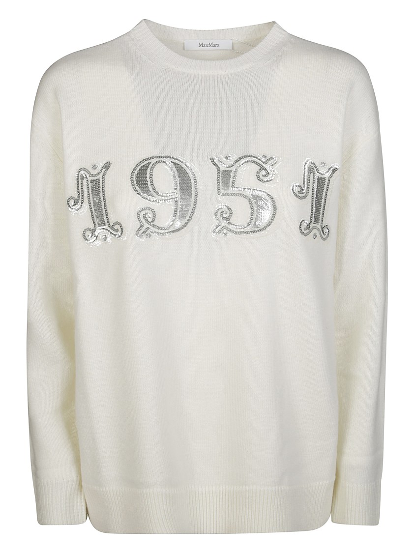 Max Mara Plata 1951 Strass Jersey Sweater In White