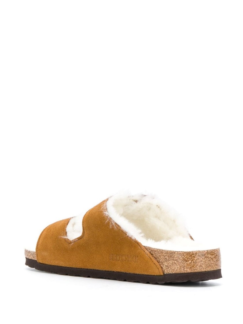 Birkenstock Arizona Shearling And Suede Sandals Shoes In Brown