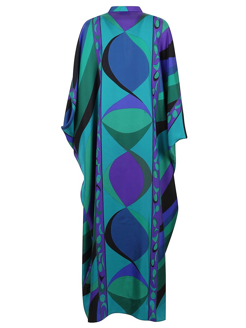 Emilio Pucci Silk Twill Kaftan With Vibrant Pisces Print