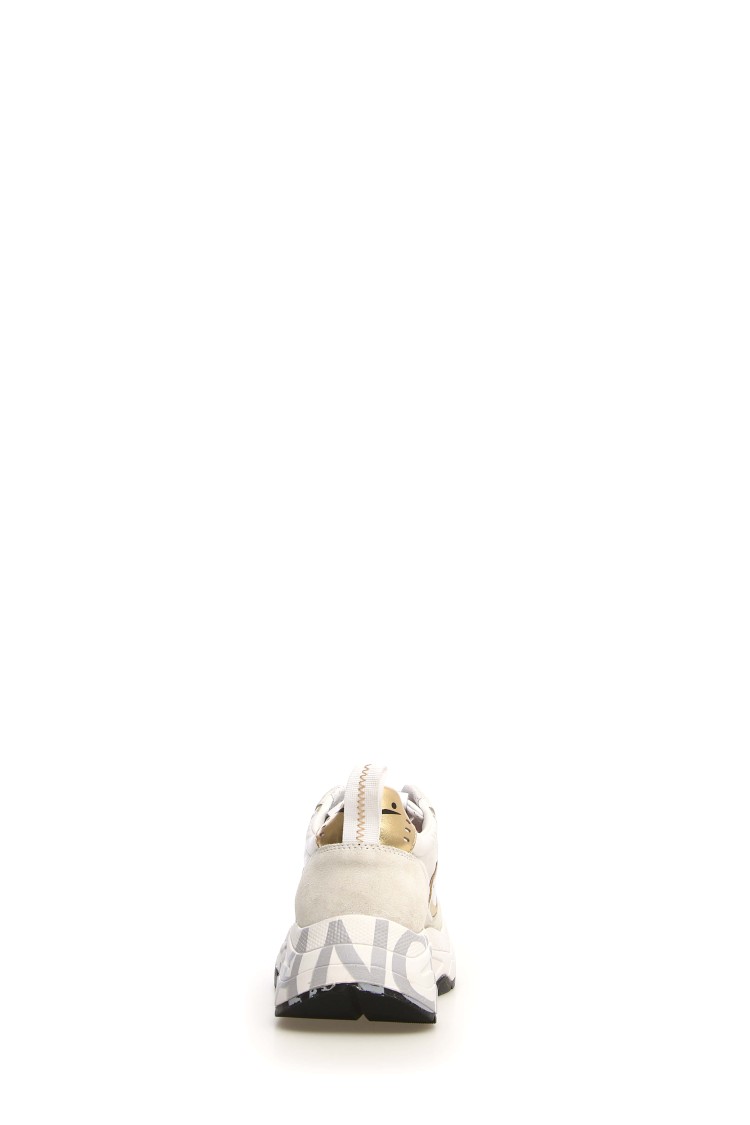 VOILE BLANCHE VOILE BLANCHE BEIGE SNEAKERS WITH PATENT DETAILING AND DOUBLE-HEIGHT SOLE