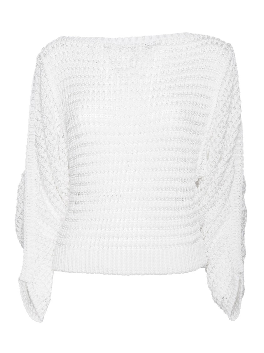 Alberta Ferretti White Round Neck Sweater With Textured Pattern In White