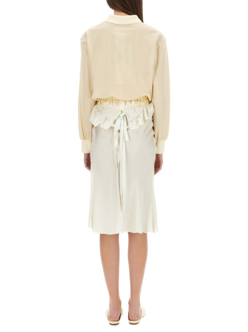 Maison Margiela White Midi Dress With Polo Collar And Gathered Waist In Neutral
