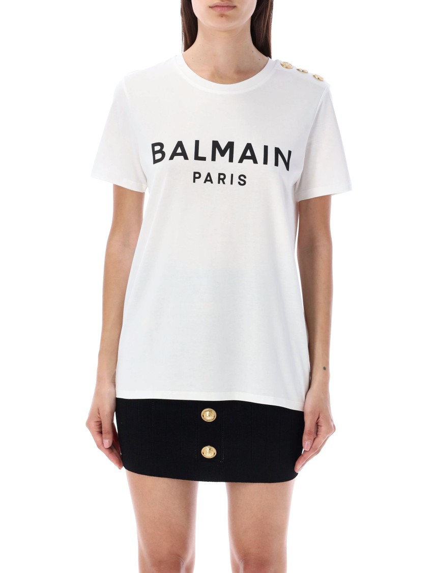Balmain Flocked Graphic Print T-shirt In Gray