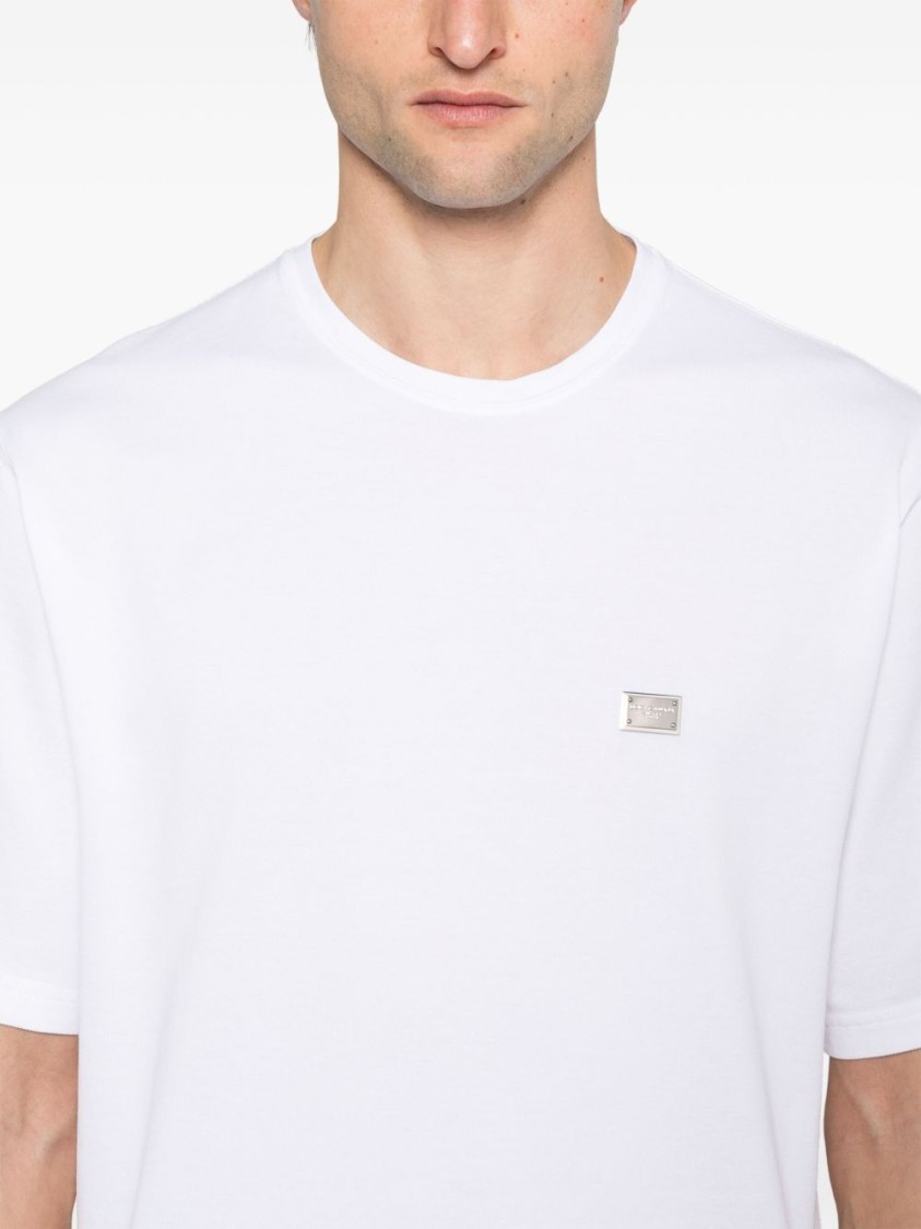 Dolce & Gabbana Crew Neck T-shirt In White With Logo In White