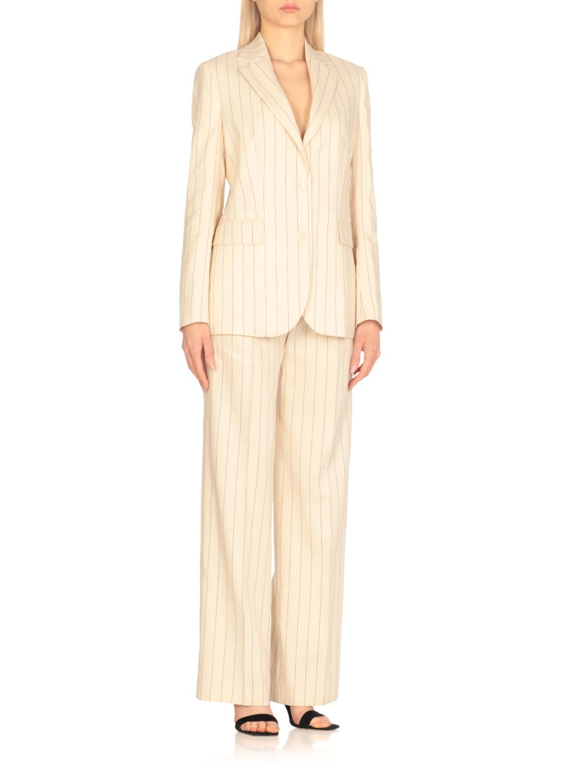 Shop Pt Torino Ivory Striped Linen And Cotton Blazer With Classic Lapel