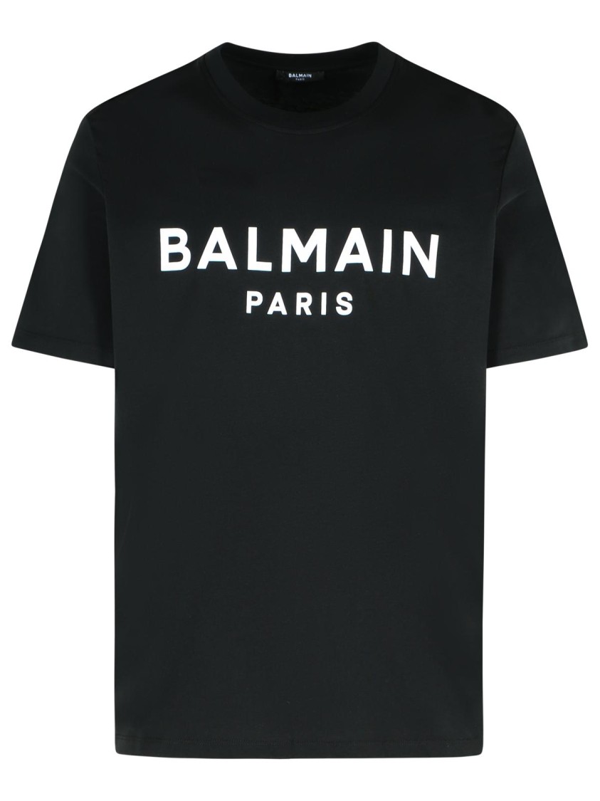 Balmain Black Crewneck T-shirt With Logo Lettering On The Front In Black