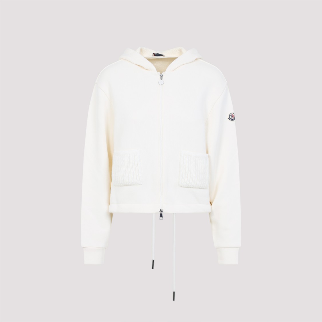 Moncler Cotton Fleece Zip Up Jacket In White
